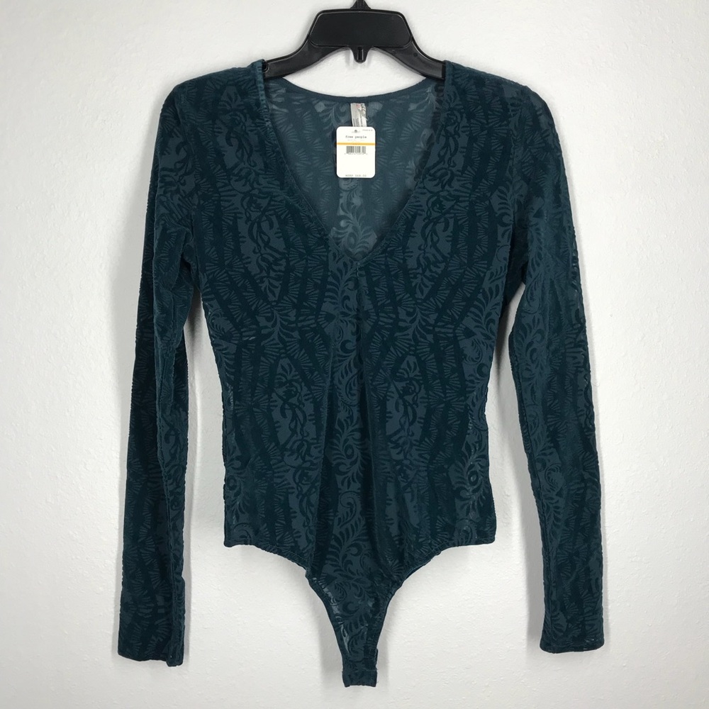 Free People Teal velvet body suit NWT - Picture 2 of 7